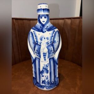 Russian Blue White  GZHEL Lady Vodka Decanter Bottle W Top Vintage rare